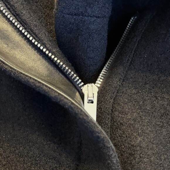 Club Monaco Halli Belted Wool & Leather Asymmetrical Coat Black Small C3931 - Picture 4 of 13